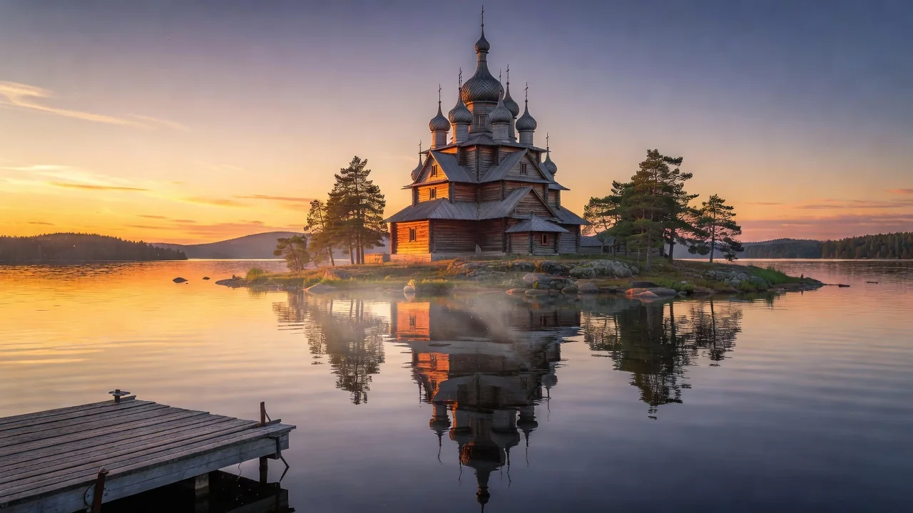 Деревянная церковь на острове